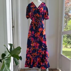 Pretty Garden Vibrant Pattern Wrap Maxi Dress